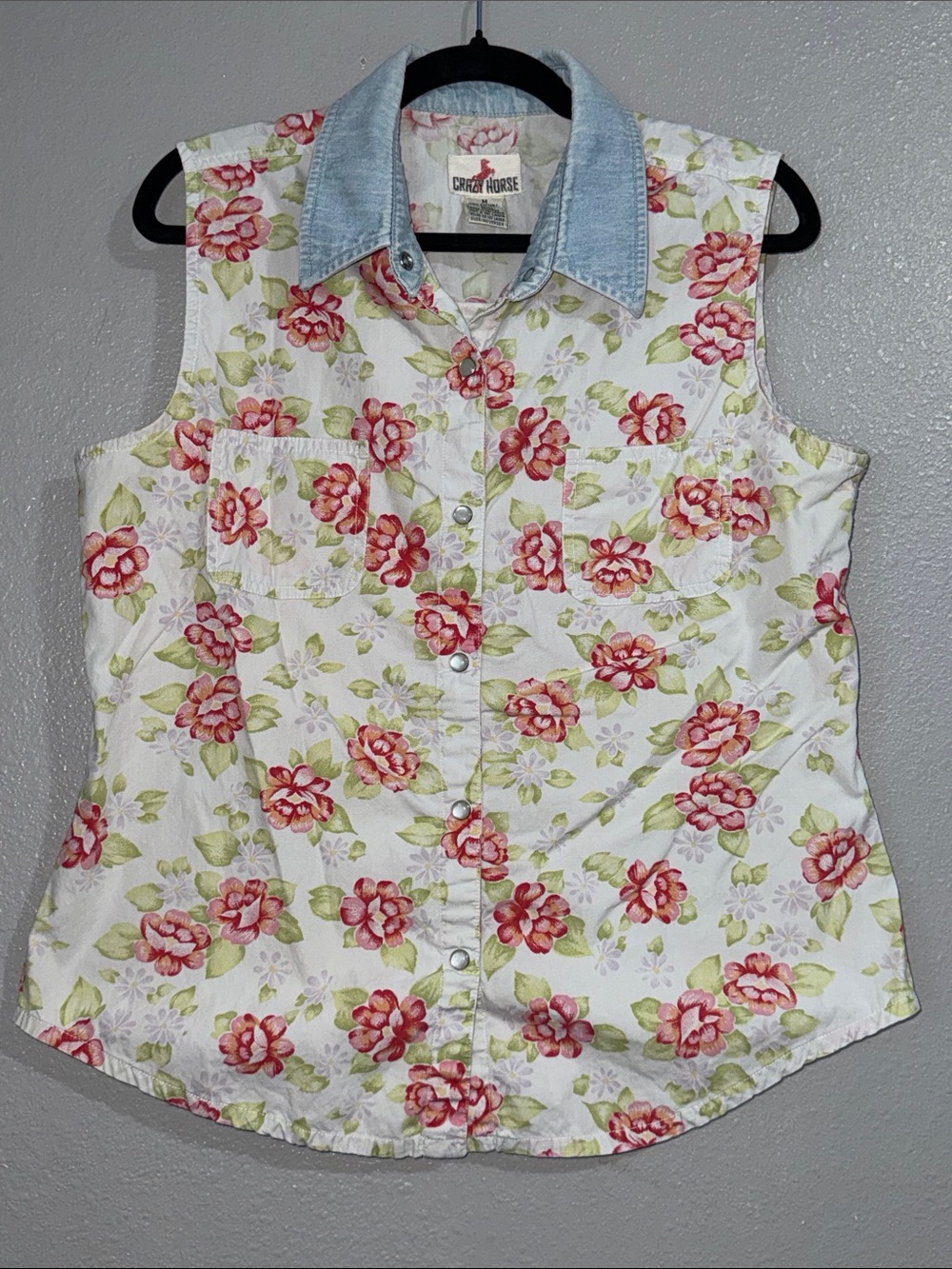 Vintage Crazy Horse Floral Button-Up